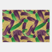 PURPLE GREEN YELLOW MARDI GRAS BRUSH STROKES INPAKPAPIER VEL (Voorkant 3)