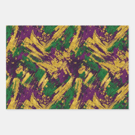 PURPLE GREEN YELLOW MARDI GRAS BRUSH STROKES INPAKPAPIER VEL
