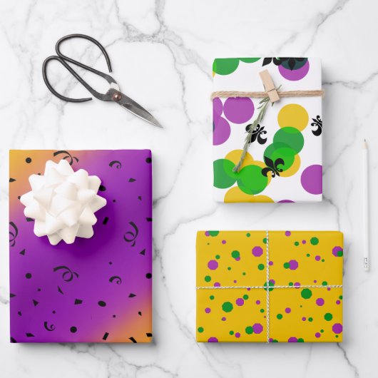 PURPLE GREEN YELLOW MARDI GRAS PATTERNS INPAKPAPIER VEL (Voorkant)