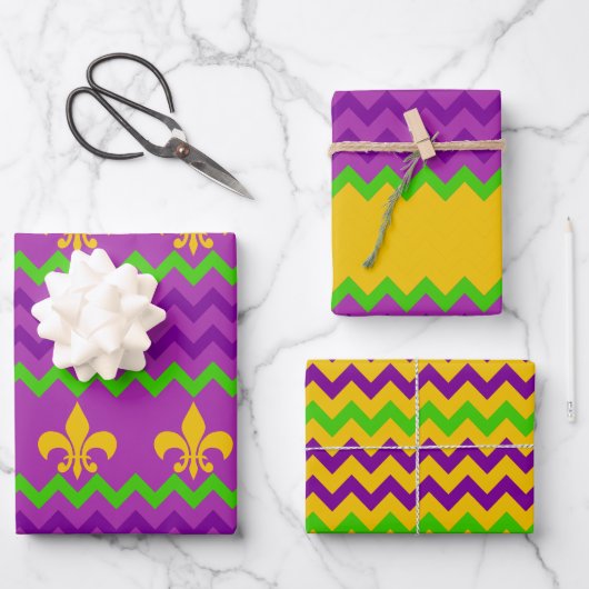 PURPLE GREEN YELLOW MARDI GRAS PATTERNS INPAKPAPIER VEL (Voorkant)