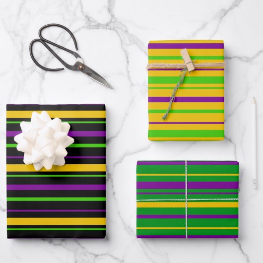 PURPLE GREEN YELLOW MARDI GRAS STRIPES INPAKPAPIER VEL (Voorkant)