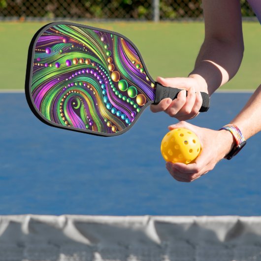 PURPLE GREEN YELLOW MARDI GRAS WAVES & BEADS PICKLEBALL PADDLE (Insitu)