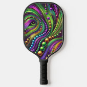 PURPLE GREEN YELLOW MARDI GRAS WAVES & BEADS PICKLEBALL PADDLE (Voorkant)