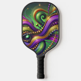 PURPLE GREEN YELLOW MARDI GRAS WAVES & BEADS PICKLEBALL PADDLE