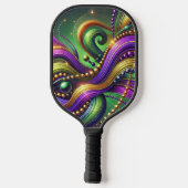 PURPLE GREEN YELLOW MARDI GRAS WAVES & BEADS PICKLEBALL PADDLE (Achterkant)