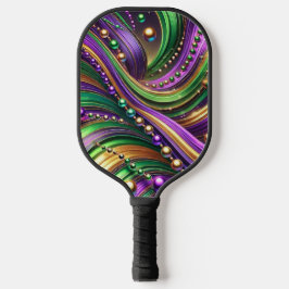 PURPLE GREEN YELLOW MARDI GRAS WAVES & BEADS PICKLEBALL PADDLE