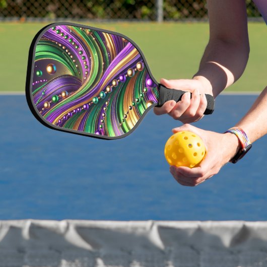 PURPLE GREEN YELLOW MARDI GRAS WAVES & BEADS PICKLEBALL PADDLE (Insitu)