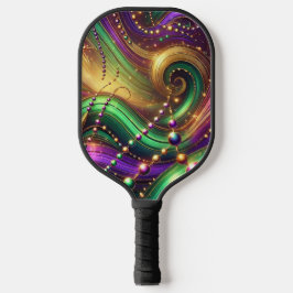 PURPLE GREEN YELLOW MARDI GRAS WAVES & BEADS PICKLEBALL PADDLE