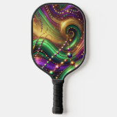 PURPLE GREEN YELLOW MARDI GRAS WAVES & BEADS PICKLEBALL PADDLE (Achterkant)