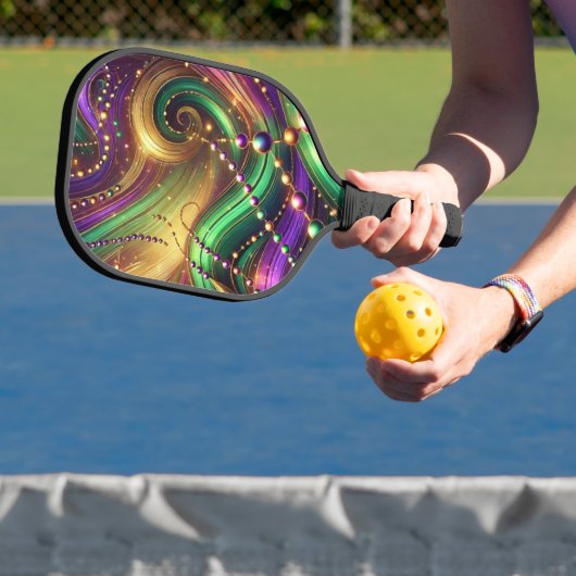 PURPLE GREEN YELLOW MARDI GRAS WAVES & BEADS PICKLEBALL PADDLE (Insitu)