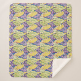 Purple Green Yellow Ornamental Floral Pattern. Sherpa Deken