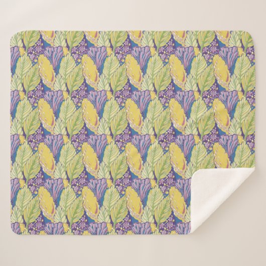 Purple Green Yellow Ornamental Floral Pattern. Sherpa Deken (Voorkant (horizontaal))