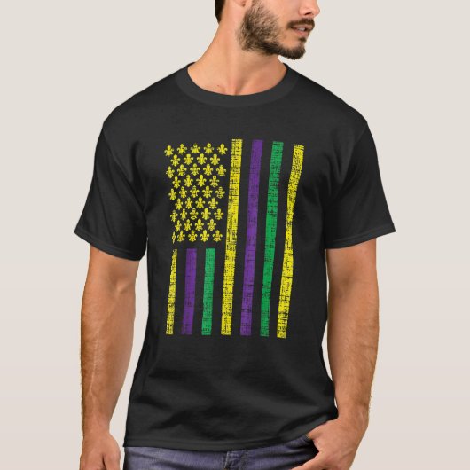 Purple Green Yellow Us Flag Jester Funny Mardi Gra T-shirt (Voorkant)