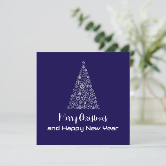 Purple Greeting Card Merry Christmas New Year tree Feestdagenkaart (Staand voorkant)