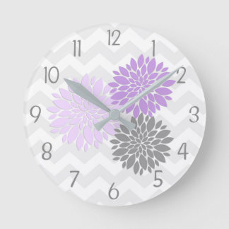 Purple Grey Dahlia Flower Nursery Wall Clock Ronde Klok