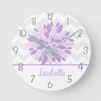 Purple Grey Dahlia Flower Nursery Wall Clock Ronde Klok