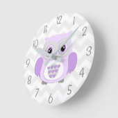 Purple Grey Owl Nursery Wall Clock Ronde Klok (Hoek)