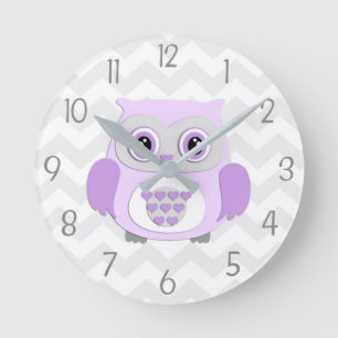 Purple Grey Owl Nursery Wall Clock Ronde Klok