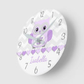 Purple Grey Owl Nursery Wall Clock Ronde Klok (Hoek)