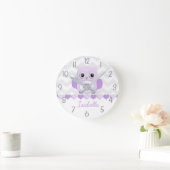 Purple Grey Owl Nursery Wall Clock Ronde Klok (Huis)