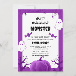 Purple Halloween Monster Baby Shower Design Kaart