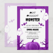 Purple Halloween Monster Baby Shower Design Kaart (Voorkant / Achterkant)
