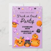 Purple Halloween Trick or Treat Party Invitation Kaart (Voorkant)