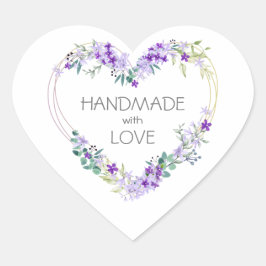 Purple Handmade with Love Quote Floral Heart Hart Sticker