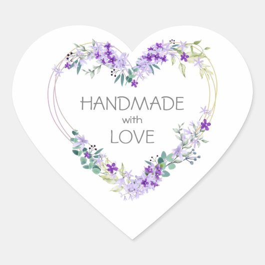 Purple Handmade with Love Quote Floral Heart Hart Sticker (Voorkant)