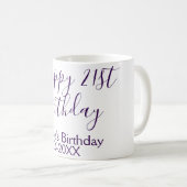 Purple happy 21st birthday name date Keychain Koffiemok (Voorkant rechts)