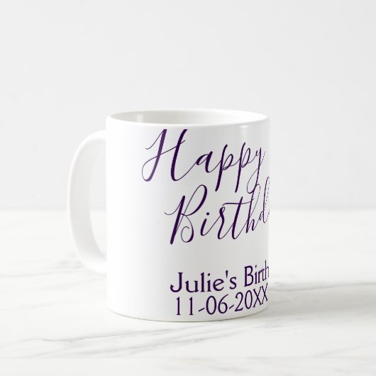 Purple happy 21st birthday name date Keychain Koffiemok (Voorkant links)