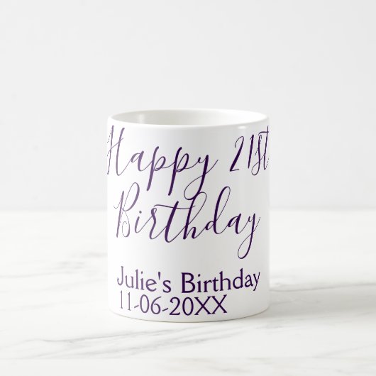 Purple happy 21st birthday name date Keychain Koffiemok (Center)