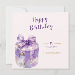 purple Happy birthday Gift box invitation Kaart