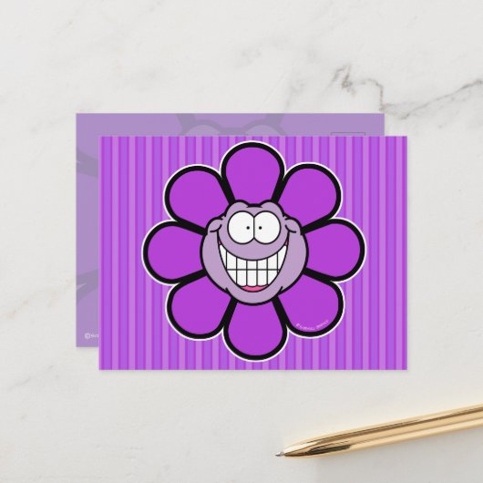 Purple Happy Flower Screwball Graphics Briefkaart (Voorkant / Achterkant in situ)