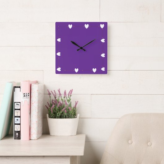 Purple Heart Wall Clock – Minimal Aesthetic Home  Vierkante Klok (Leeskamer)