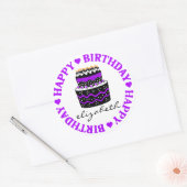 Purple Hearts Birthday Cake Ronde Sticker (Envelop)