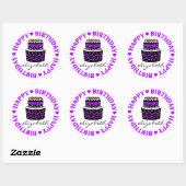 Purple Hearts Birthday Cake Ronde Sticker (Vel)