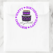 Purple Hearts Birthday Cake Ronde Sticker (Tas)