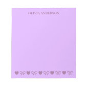 Purple Hearts & Bows Valentines Day Personalized Notitieblok (Voorkant)