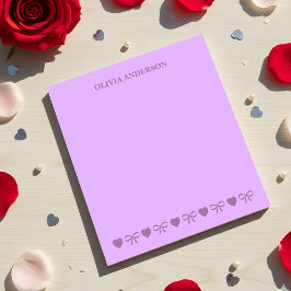 Purple Hearts & Bows Valentines Day Personalized Notitieblok