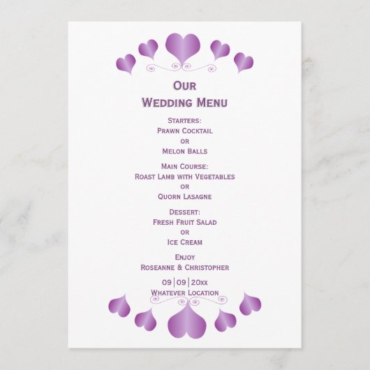 Purple Hearts Design Wedding Menu (Voorkant)