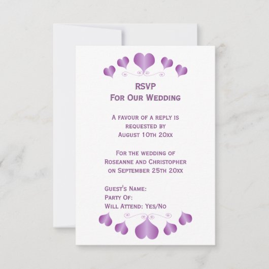 Purple Hearts Design Wedding RSVP Kaartje (Voorkant)