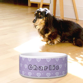 Purple Hearts Pattern Ceramic Pet Bowl Voerbakje