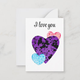 purple hearts romance design notitiekaartje