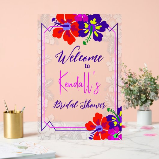 Purple Hibiscus Bridal Shower Welcome Acryl Bord (Huwelijk)
