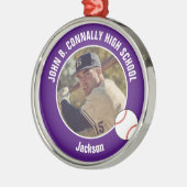 Purple High School Baseball Player Photo Christmas Metalen Ornament (Links)