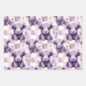 Purple Highland Cow Floral Checkered Inpakpapier Vel (Voorkant 3)