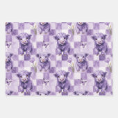 Purple Highland Cow Floral Checkered Inpakpapier Vel (Voorkant)