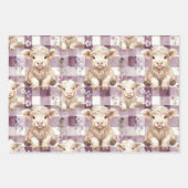 Purple Highland Cow Flowers Gingham Checkered Inpakpapier Vel (Voorkant 3)