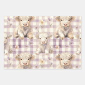 Purple Highland Cow Flowers Gingham Checkered Inpakpapier Vel (Voorkant 2)